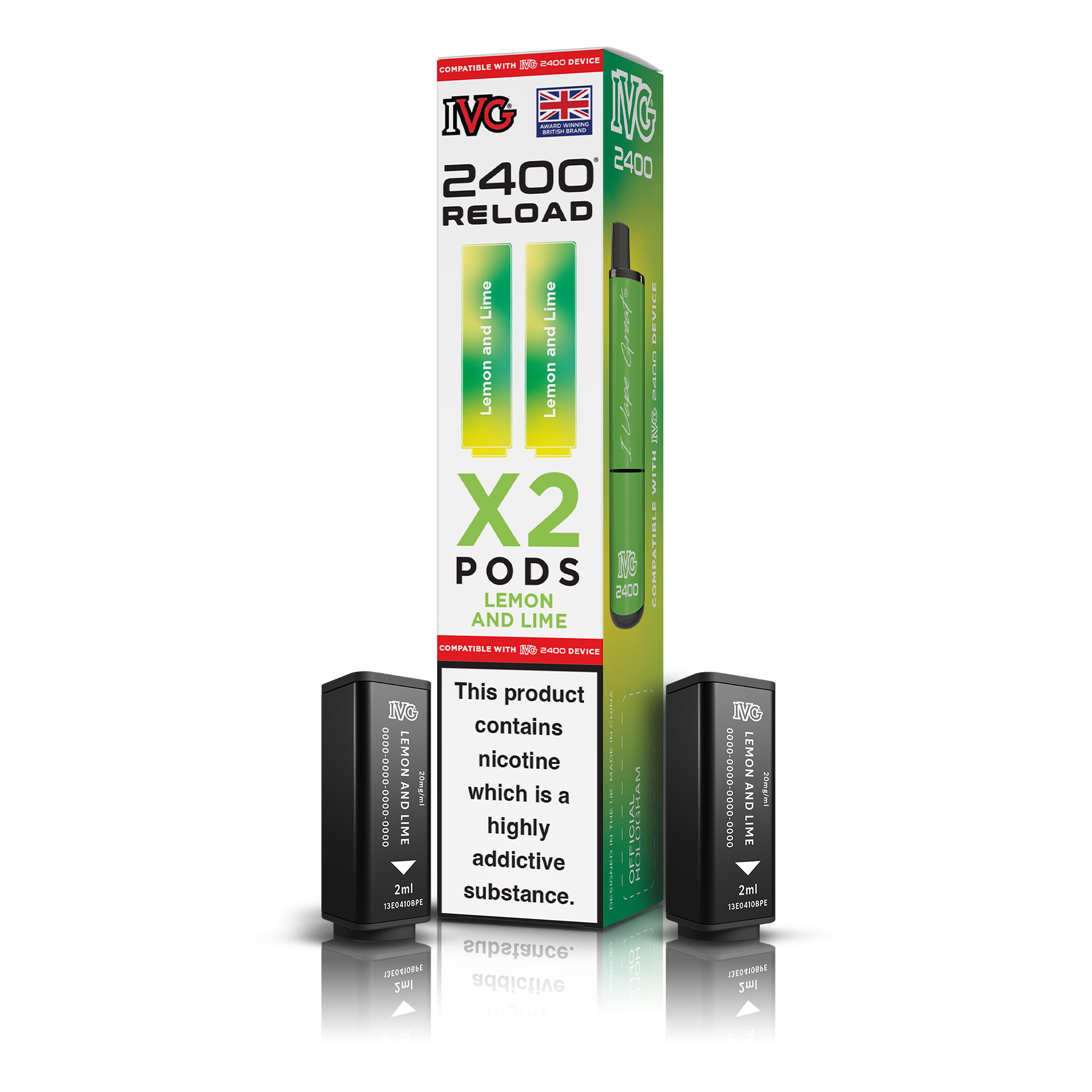 IVG 2400 4 In 1 Lemon Lime Reload Pods Vaporizers & Electronic Cigarettes IVG