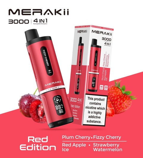 Merakii 3000 Puffs Disposable Vape 4 in 1 Pod System Kit Box of 5 - Vapeshopdistro