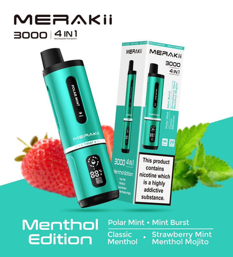 Merakii 3000 Puffs Disposable Vape 4 in 1 Pod System Kit Box of 5 - Vapeshopdistro