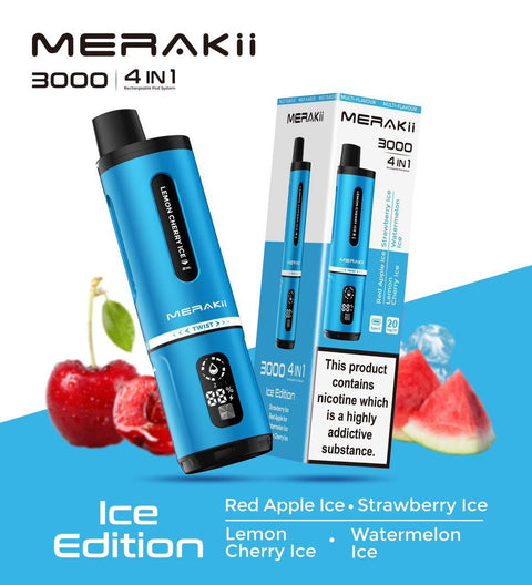 Merakii 3000 Puffs Disposable Vape 4 in 1 Pod System Kit Box of 5 - Vapeshopdistro