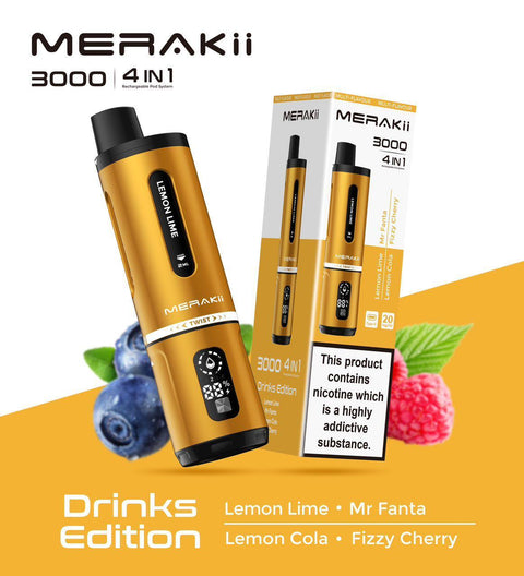 Merakii 3000 Puffs Disposable Vape 4 in 1 Pod System Kit Box of 5 - Vapeshopdistro