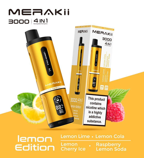 Merakii 3000 Puffs Disposable Vape 4 in 1 Pod System Kit Box of 5 - Vapeshopdistro