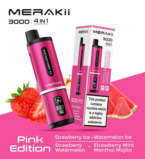 Merakii 3000 Puffs Disposable Vape 4 in 1 Pod System Kit Box of 5 - Vapeshopdistro